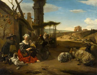 Paysage italien avec auberge et ruines antiques
